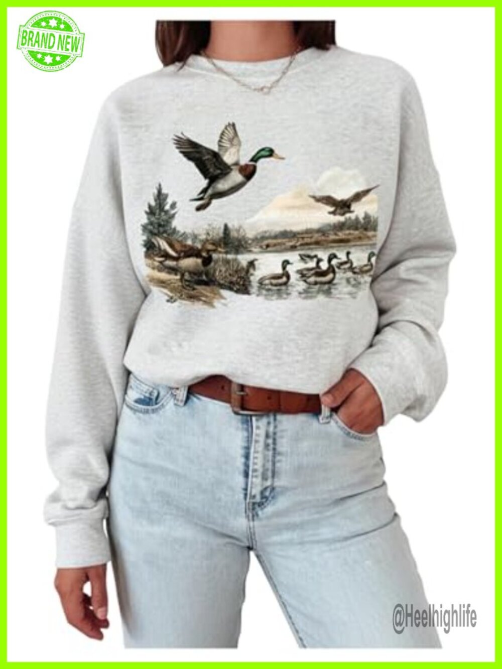 Plus Size Vintage Duck Graphic Sweatshirt Long Sleeve Crewneck Fleece Pullover